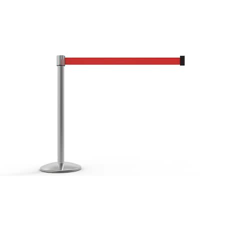 QLine Retractable Belt Barrier, Polished Chrome Post, Blank Red Belt